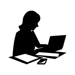 Woman working on laptop silhouette