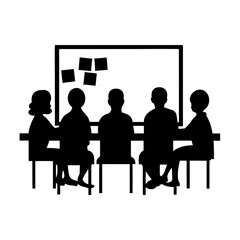 People in a meeting discussing ideas silhouette