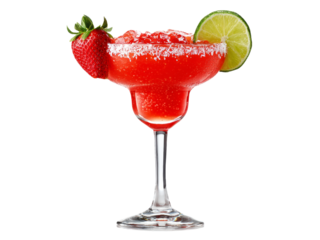 Refreshing strawberry lime margarita cocktail drink, Isolated On White Background, Png Transparent