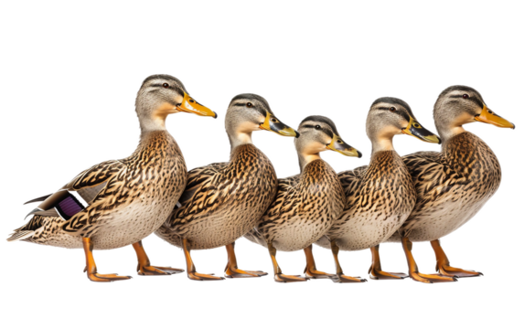 Group of Ducks Quacking Together on white background