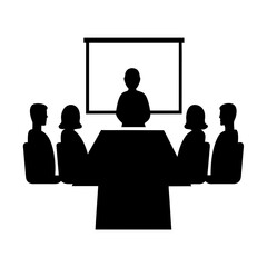 Business meeting with presenter and audience silhouette