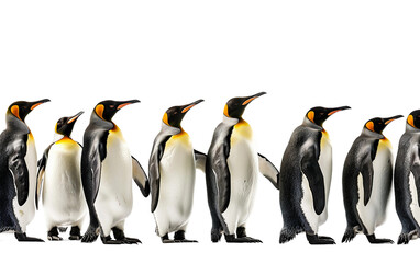 Fototapeta premium Antarctic Birds in Synchronized Movement penguins on white background