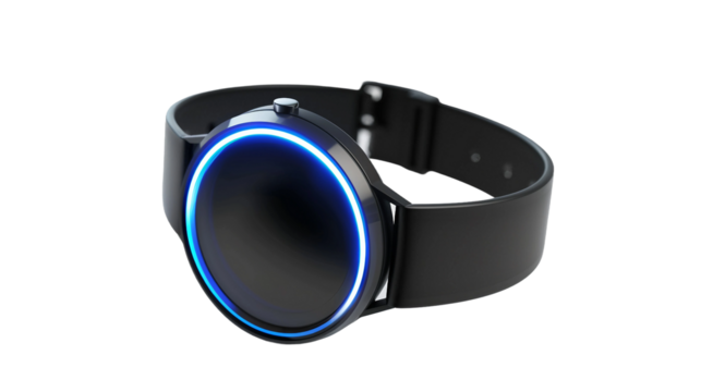 Futuristic Smartwatch Featuring Sleek Interface on white background