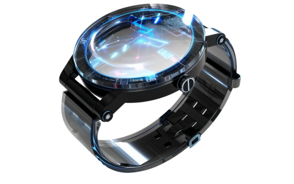 High-Tech Smartwatch with Transparent Display on white background