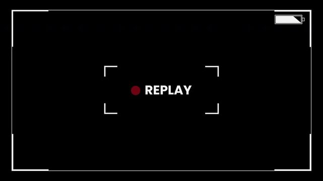 Replay Text Animation with HUD Frame on Black Background 4K Transparent Video Overlay for Sports and Digital Broadcast