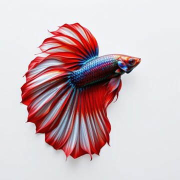 Lone betta fish with glossy rosetail fins layered like petals, reflective iridescent body
