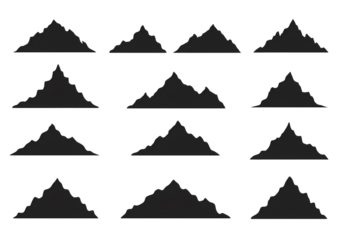 Abstract Mountain Range Pattern Repeating Black and White Silhouette Design isolated on transparent background