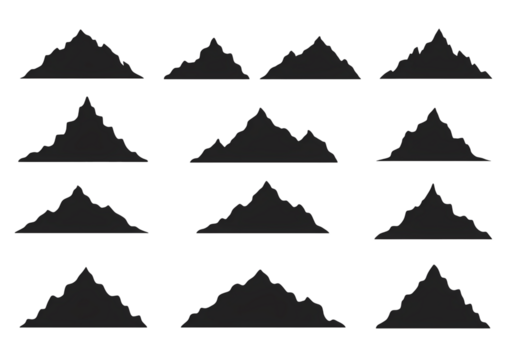 Abstract Mountain Range Pattern Repeating Black and White Silhouette Design isolated on transparent background