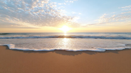 Obraz premium Golden sunrise over ocean waves, creating serene and peaceful atmosphere