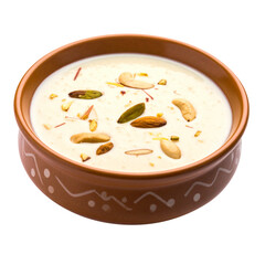 Indian traditional sweet kheer in bowl on transparent png background