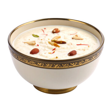Indian traditional sweet kheer in bowl on transparent png background