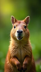Fototapeta premium Smiling capybara graduate Blurred natural backdrop , nature, diploma