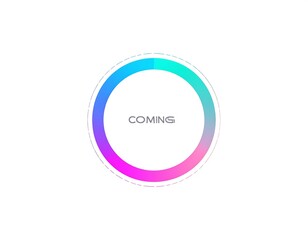 A vibrant circular loading indicator with the word "COMING" in its center
