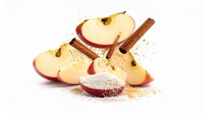 Delicious Pile of Fresh Cinnamon Apples Surrounded by Natural Cinnamon Sticks Creating a Cozy Scene