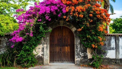 Fototapeta premium Colorful archway with vibrant flowers