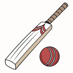 Cricket Bat and Ball Vector Illustration &ndash; Sports Equipment Design on White Background Ai-Generated