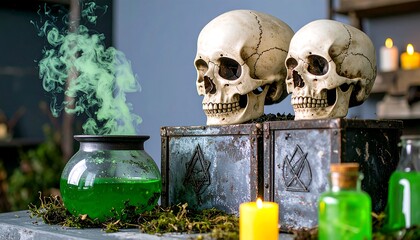 Spooky skull and potion scene