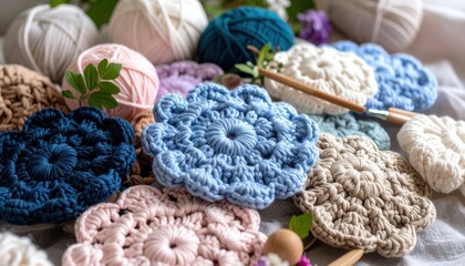 Assortment Of Crochet Flower Doilies In Various Colors