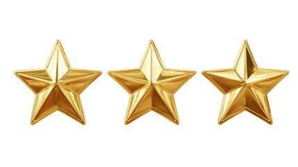 Obraz premium Three Golden Rating Stars isolated on transparent background Remove png, Clipping Path, pen tool