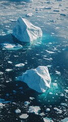 Majestic icebergs floating in a blue ocean