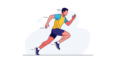 Obraz premium Vector illustration of a male runner in a dynamic sprinting pose. Athletic man in sportswear engaged in a workout for fitness and health.
