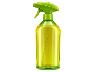 Green spray bottle with yellow liquid cleaning product, Isolated On White Background, Png Transparent