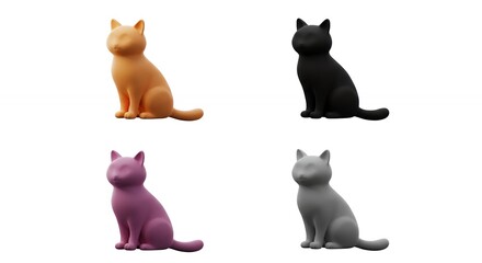Four colorful cat figurines