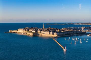 Aerial view of the Old Town of Saint Malo in Brittany France 