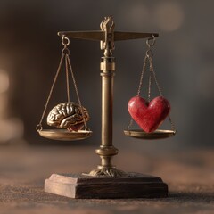 Brain heart balance scales studio shot, bokeh background