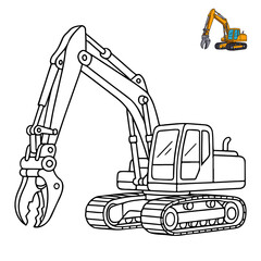 Excavator with Demolition Claw Construction Vehicles Coloring Pages
