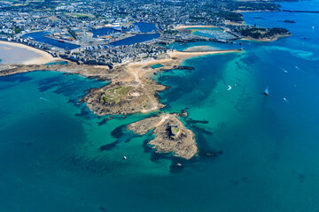 Aerial view of the Old Town of Saint Malo in Brittany France 