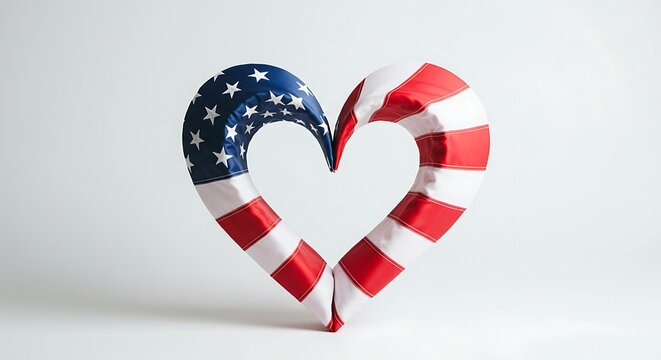 Patriotic Heart Shape Featuring American Flag Design on White Background - Powered by Adobe
