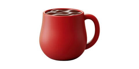 Red Ceramic Mug Filled With Hot Chocolate. Cozy Beverage For Relaxation And Comfort Isolated On Transparent Background