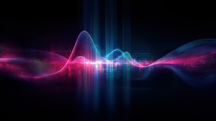 Abstract Glowing Sound Waves Visual Graphic in Blue and Pink on a Black Background