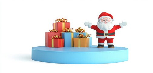 Joyful Festive Figure With Holiday Presents On Platform