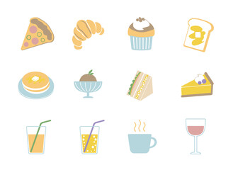 カフェ風フード＆ドリンク ベクターアイコン（12種類セット）カラー