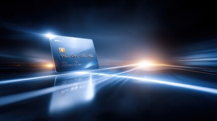 Credit Card Floating on Abstract Background, Representing Modern Digital Payment Solutions and Financial Technology Innovations