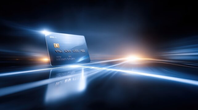 Credit Card Floating on Abstract Background, Representing Modern Digital Payment Solutions and Financial Technology Innovations