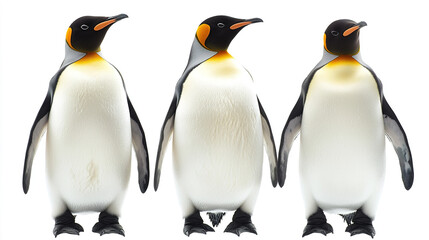 Fototapeta premium Three penguins displayed against white background