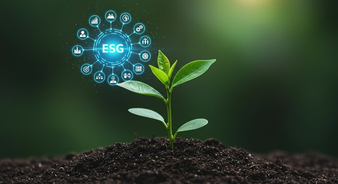 Nurturing sustainable business growth with ESG principles and future investment icons