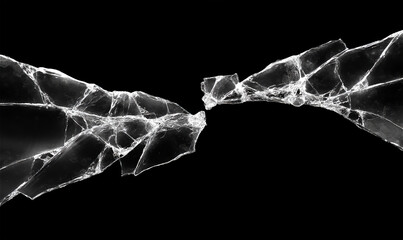 A huge vertical crack split the glass pane left and right, and a sideways crack split the entire surface.