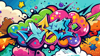 Vector graffiti pop art background with colorful ink splashes, hand drawn urban art style