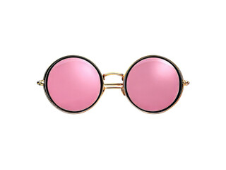 Pink round sunglasses gold frame retro style fashion accessory, Isolated On White Background, Png Transparent