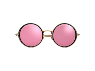 Pink round sunglasses gold frame retro style fashion accessory, Isolated On White Background, Png Transparent