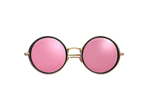 Pink round sunglasses gold frame retro style fashion accessory, Isolated On White Background, Png Transparent - Powered by Adobe