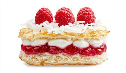 Layered Raspberry Coconut Pastry With Whipped Cream