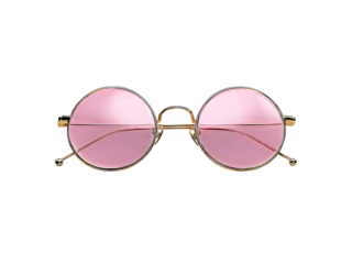 Pink round sunglasses gold frame retro style fashion accessory, Isolated On White Background, Png Transparent