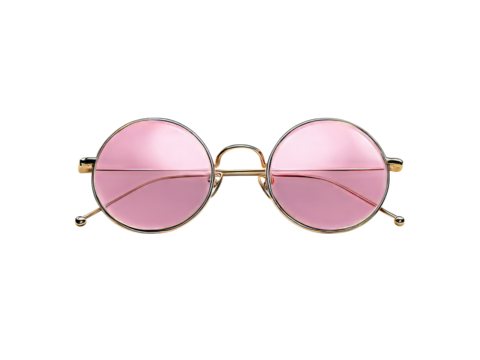 Pink round sunglasses gold frame retro style fashion accessory, Isolated On White Background, Png Transparent