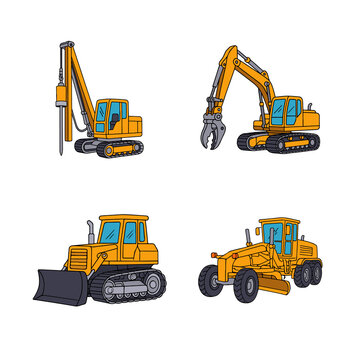 Excavator and Loader Construction Vehicles Cartoon Collections