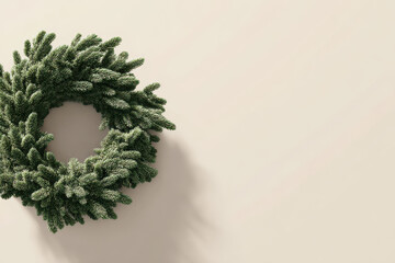 minimalist atmosphere of christmas celebration in usa featuring elegant greenery wreath on clean background